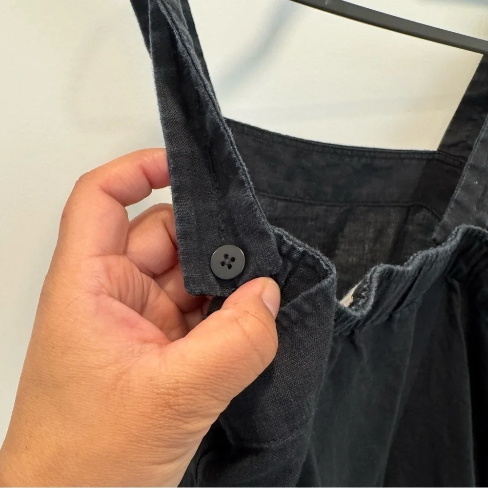 Everlane Womens 100% Linen Square-Neck Jumpsuit in Black Pockets Straps Size 4